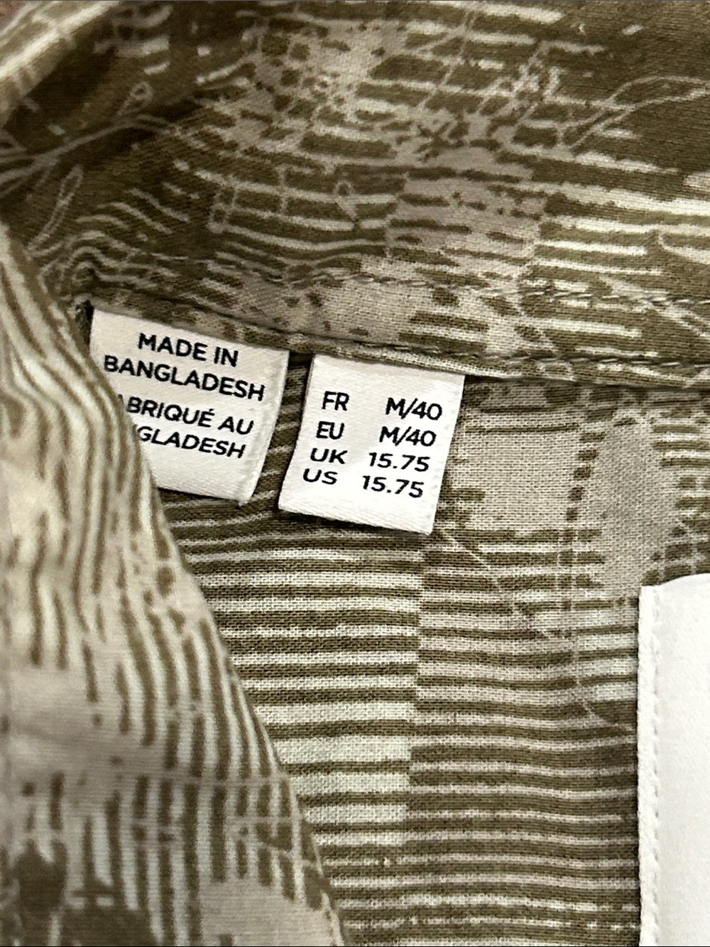 Selected Homme Men’s Olive Abstract Floral Button Front Shirt Size 15.75/M NWT - Picture 5 of 6